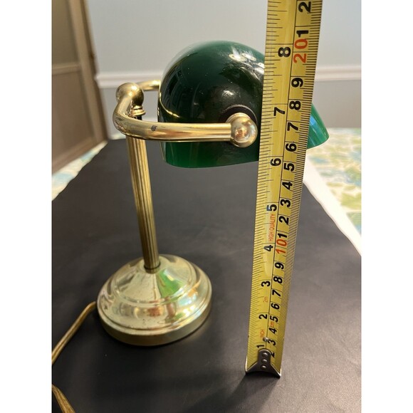 Underwriters Laboratories Portable Brass Bankers Desk Lamp Green Glass Tested - Picture 4 of 12